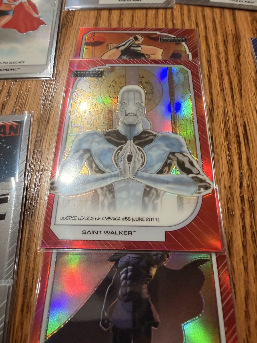 1YAOYAS's tweet photo. Decided to give @UpperDeckEnt a chance since I love @DCOfficial and buy a hobby box of Upper Deck Platinum DC.  I was excited to see a high end DC card.  Well, the excitement faded fast when every card in the box was off center.  I’ve never seen something so bad.  @CardPurchaser https://t.co/cnWNB5nMZE