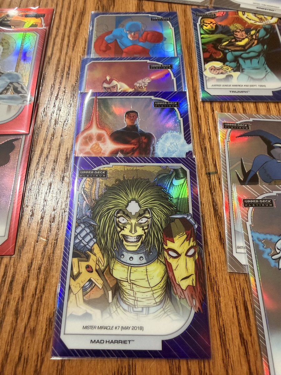 1YAOYAS's tweet photo. Decided to give @UpperDeckEnt a chance since I love @DCOfficial and buy a hobby box of Upper Deck Platinum DC.  I was excited to see a high end DC card.  Well, the excitement faded fast when every card in the box was off center.  I’ve never seen something so bad.  @CardPurchaser https://t.co/cnWNB5nMZE