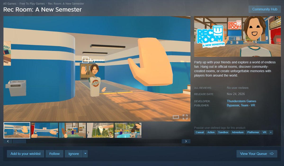 EmpireEnemyy's tweet photo. So this is absolutely insane. Theres a completely unofficial Rec Room revival page on steam rn. *It never mentions ONCE that it isnt official.*

NOT ONLY THAT, BUT THEIR STUDIO "MASCOT" IS LITERALLY JUST A FORTNITE SKIN WITH THE FEATURES REMOVED. Rec Room fans are truly smth else https://t.co/Px5QByvy14