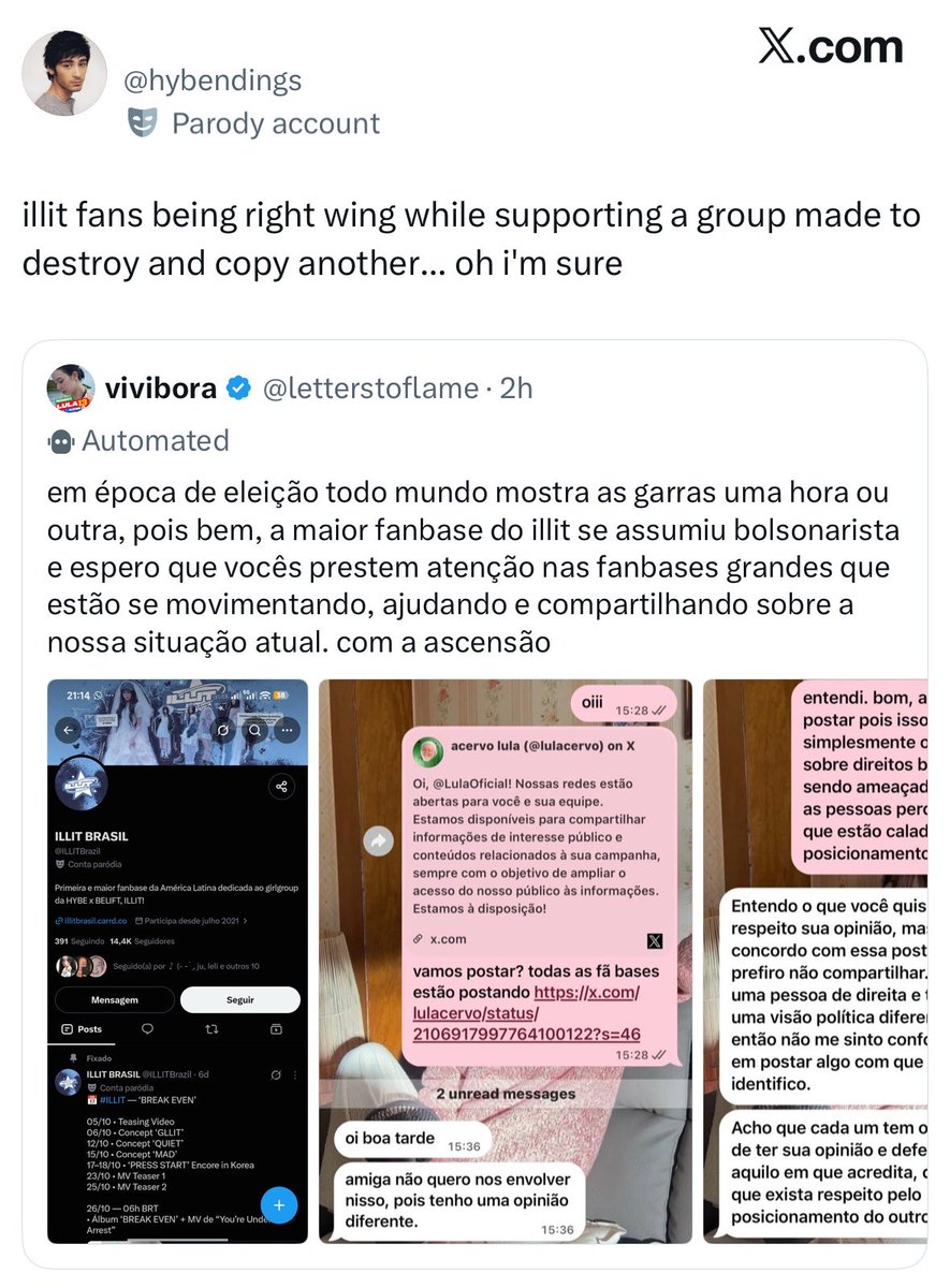dollsumin's tweet photo. not these weirdos trying to create fanwars using an important issue here in brazil. 
@hybendings man up, unblock me and only talk about brazil when it’s not trivialize our politics over fanwar. https://t.co/LafRJ2c2uB