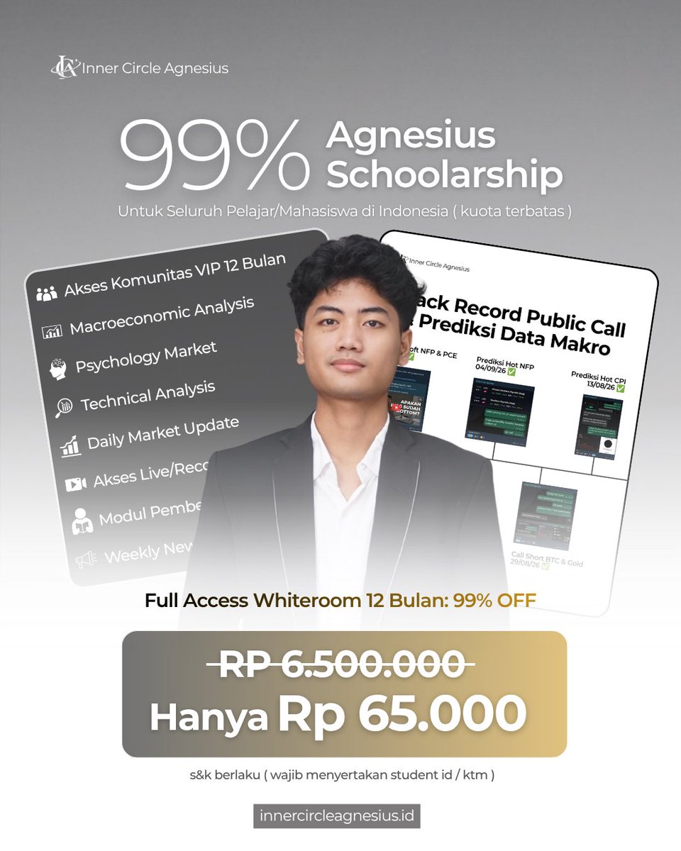 primagnesius's tweet photo. Untuk mahasiswa/pelajar yang punya niat belajar tapi terkendala keterbatasan dana, gua kasih beasiswa 99% cukup sertakan student id/ktm.

See you inside! https://t.co/WFb7hnqBXv https://t.co/2Lblw3T94v