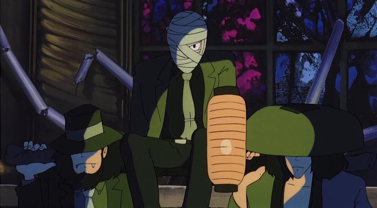 RupanSansei67's tweet photo. Really funny how when Lupin crashes the count’s wedding in Cagliostro, he and Goemon are looking all intimidating

and then you got Jigen with his dollar store vampire fangs like he just gave up on what to get 😭 https://t.co/uUcXYjln0p