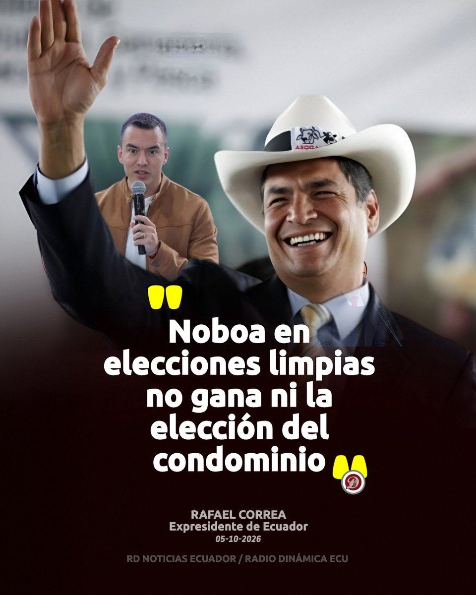 RadioDinamicaE's tweet photo. #Ecuador || Correa: "Noboa en elecciones limpias no gana ni la del condominio"
 
El expresidente Rafael Correa cuestionó al mandatario Daniel Noboa durante una entrevista en la que analizó el panorama político de Ecuador

Detalles
https://t.co/M55AqnFw0I https://t.co/rfMm2sBJns