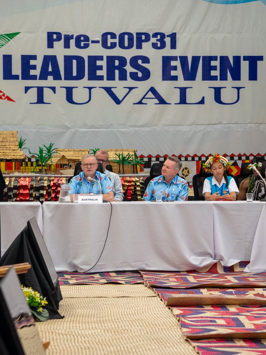 AlboMP's tweet photo. Climate change isn't a future challenge for the Pacific. It's a daily reality.

And here in Tuvalu the stakes are higher than any other part of the world. 

Working side by side with our Pacific neighbours, Australia is stepping up to play our part. 

Finding local solutions to global challenges. Driving the clean energy transition. Bringing the world’s attention to our region. 

Because the Pacific’s future is our future  - and we’ll support our neighbours every step of the way.