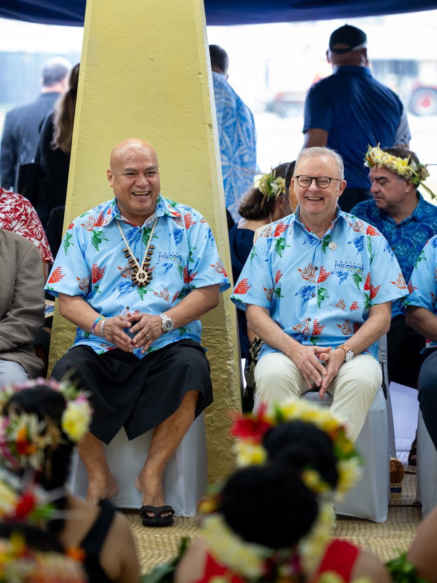 AlboMP's tweet photo. Climate change isn't a future challenge for the Pacific. It's a daily reality.

And here in Tuvalu the stakes are higher than any other part of the world. 

Working side by side with our Pacific neighbours, Australia is stepping up to play our part. 

Finding local solutions to global challenges. Driving the clean energy transition. Bringing the world’s attention to our region. 

Because the Pacific’s future is our future  - and we’ll support our neighbours every step of the way.