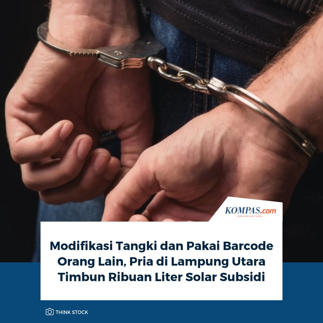 kompascom's tweet photo. Baca di sini: https://t.co/2PlPbzYIR1 

Seorang pria berinisial H di Lampung Utara ditangkap karena diduga menimbun 1.196 liter solar bersubsidi. H diduga menggunakan truk tangki ganda dan barcode milik orang lain untuk membeli solar berulang kali.

~KR #SolarSubsidi #Lampung [20261006082101178]