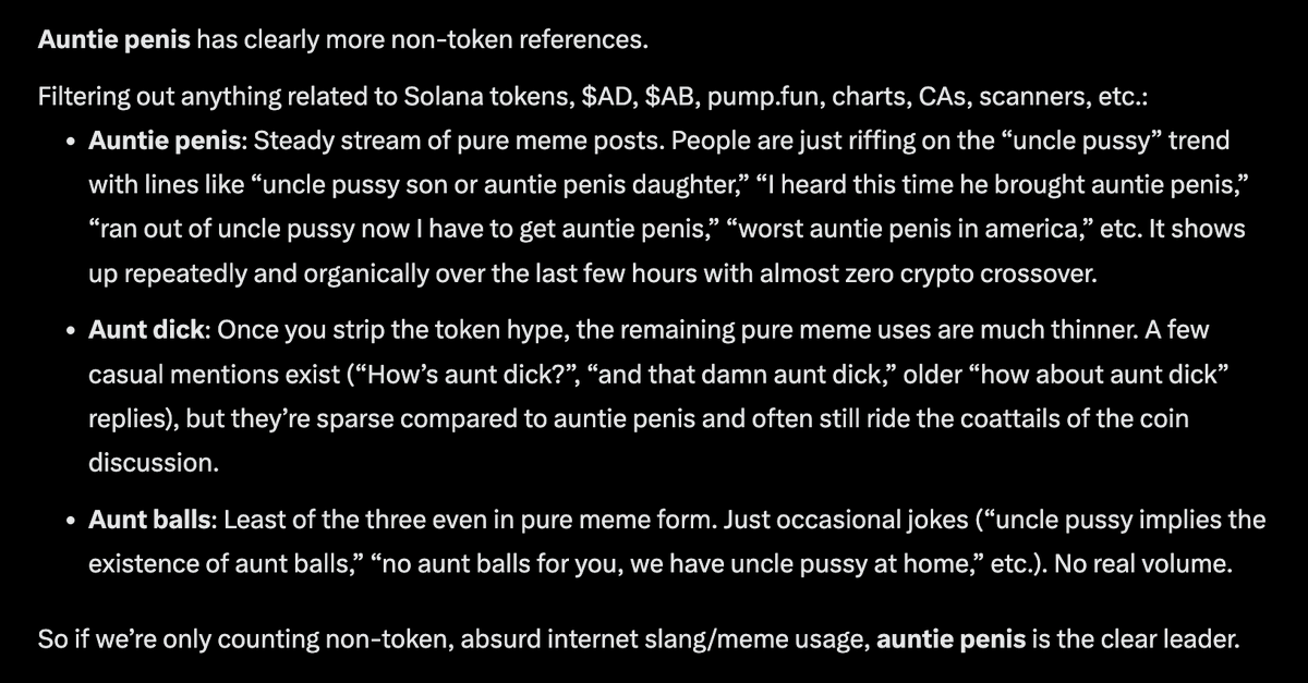 zazazazazazazaw's tweet photo. The opposite of uncle pussie is auntie penis, not aunt balls or aunt penis, confirmed by grok

EPkQ1v7toKHs4ER8FYBbtrQMHTHYC6zoWGuzg8Cipump https://t.co/VGqUM6UV0V