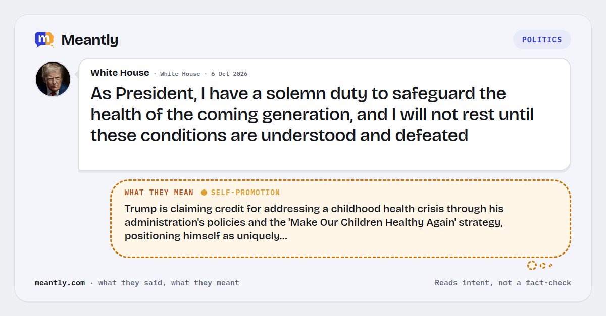 Meantlyhq's tweet photo. 🔥 White House: “As President, I have a solemn duty to safeguard the health of the coming generation, and I will not rest…”

Trump is claiming credit for addressing a childhood health crisis through his administration's policies and the 'Make Our…

#Trump #WhiteHouse #Politics https://t.co/vfFidrNtfI