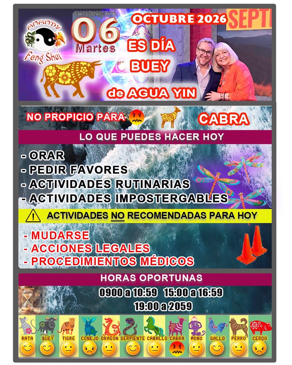 AnandyFeng's tweet photo. *MARTES 6 DE OCTUBRE Puedes pedir ayuda o favores, concentra tu atención en actividades de rutina y las importantes que no puedas diferir. NOes bueno mudarse,  tampoco son recomendables tratamientos médicos delicados. *CABRA* cuidado no es tu día.  Con amor Anandy🌹🙏🏻🤗 https://t.co/RSV7s9OWIT