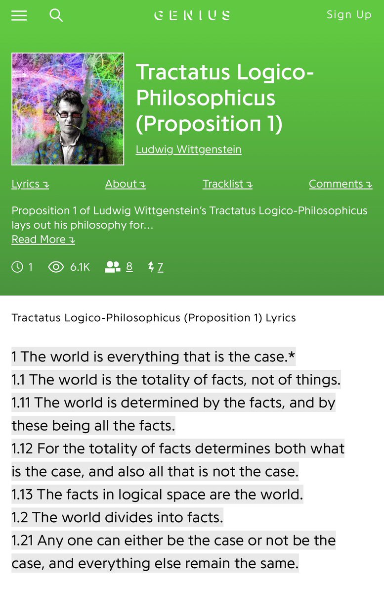 number_pizza111's tweet photo. Reading Wittgenstein on Genius Lyrics just to feel something https://t.co/9bLsFpnkGc