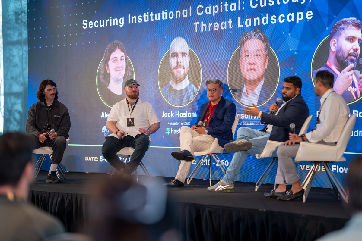 CoinFerenceX's tweet photo. That’s a wrap on Panel 05! 🎙️

A huge thank you to our panel for breaking down custody, exploits, and the new institutional security landscape:
• Jason Jiang | Chief Business Officer, @CertiK 
• @d0rsky | CTO, @HackenProof 
• @jockhaslam | Founder & CEO, @Hashlock_ 
• @raopreetam_  | CEO, @QuillAudits_AI
Moderated by: @AdamWasserman | CEO, Lions Den Holdings

Stay tuned for more highlights from Gardens by the Bay! 🇸🇬

#CoinFerenceX #TheBestEvent
