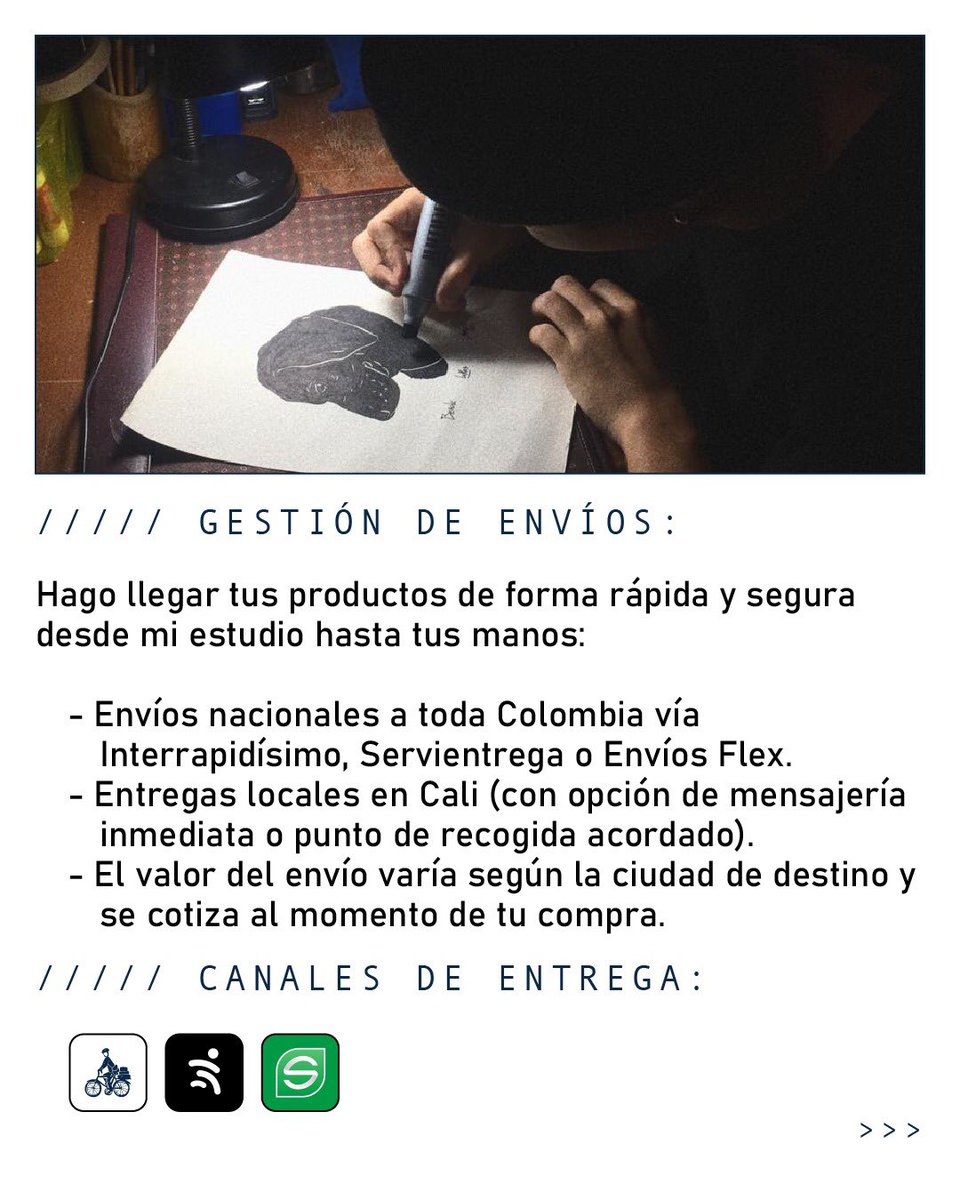 yago_granada's tweet photo. - Entregas locales: Opciones de mensajería inmediata o punto de recogida acordado dentro de la ciudad de Cali, Colombia.

- Cobertura nacional: Despachos a toda Colombia desde el estudio. El costo se calcula según el destino.

- Cobertura internacional: Envíos internacionales. https://t.co/xAenQ31WIG