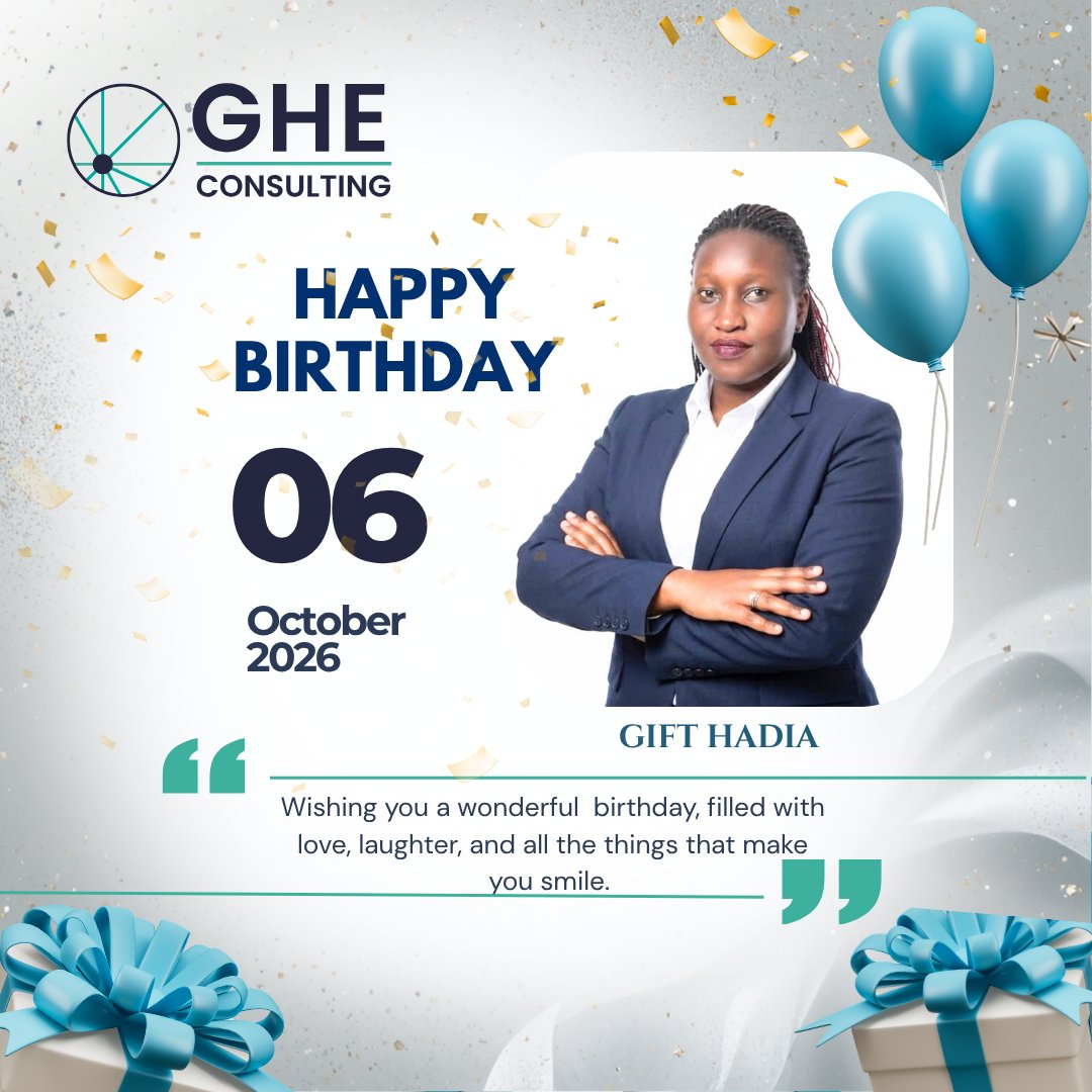GHE_Consulting's tweet photo. Happy birthday to our colleague Luwedde Gift Hadia! 

Today we celebrate you and the dedication you bring to the GHE team. We are proud to have you with us and grateful for all you contribute.

May this new year bring you joy, good health, success and prosperity.

Warm wishes from all of us at GHE Consulting 

#TeamGHE #GHEConsulting #BirthdayWishes #SuccessAndProsperity