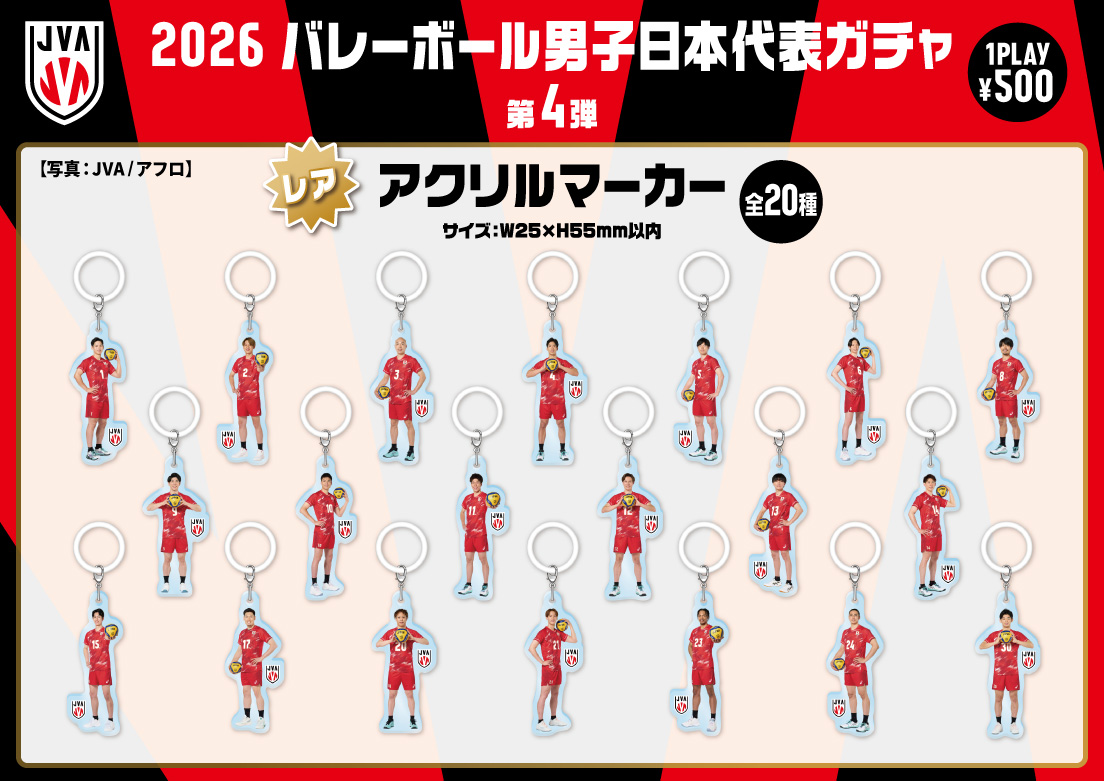 moba_goods's tweet photo. 2026年度 #バレーボール男子日本代表 モバガチャ第4弾🏐

コレクションにもぴったりなステッカーやアクリルマーカー、ラメアクリルキーホルダーがラインナップ✨

スーパーレアにはBIGアクリルスタンドも登場🫶

お好きな選手をぜひお迎えください！

ご購入はこちら↓
https://t.co/AHePuDoHox https://t.co/j9PzAx1QfQ
