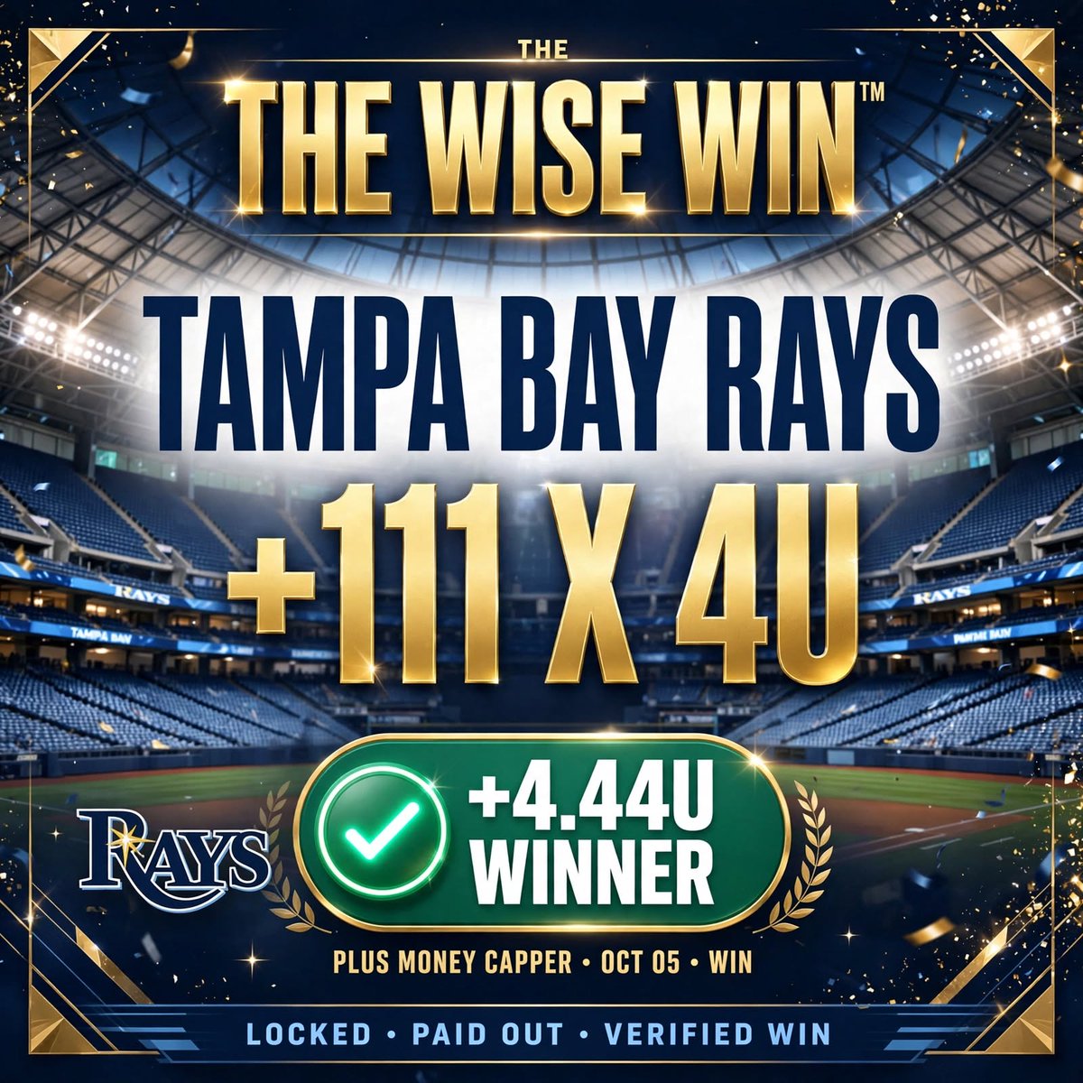 THEWISEWINtm's tweet photo. +4.44U #MLB WINNER 💥

RAYS +111 x 4U ✅

#MLB 2-0 FOR +12.84u 💵💵💵💵 https://t.co/COmHZTHXz5