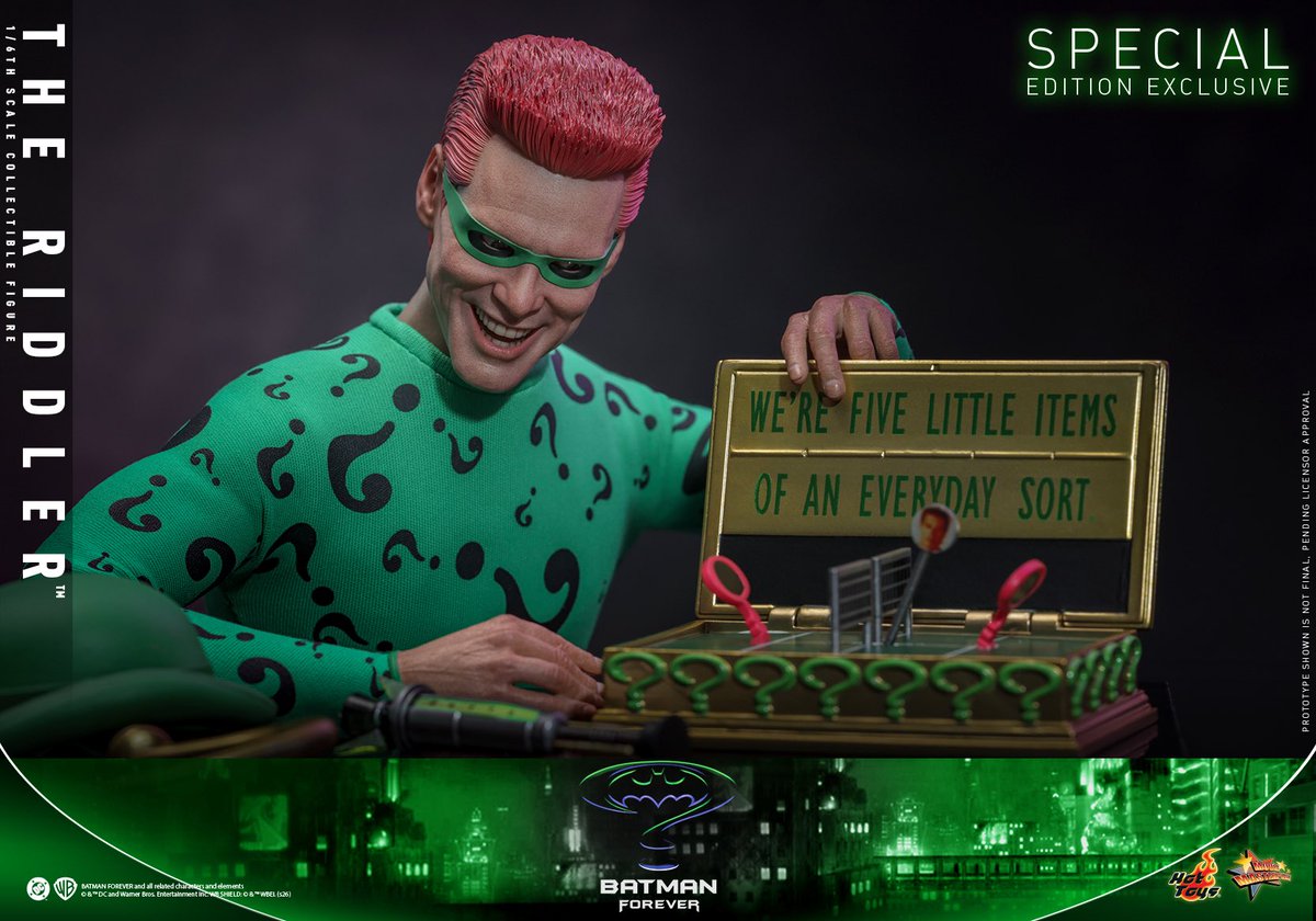 hottoys_japan's tweet photo. 【新製品発表】
トイサピエンス限定！
【ムービー・マスターピース】『バットマン フォーエヴァー』1/6スケールフィギュア　リドラー［ボーナスアクセサリー付き］
2027年12月発売予定！
https://t.co/1riXQQVkGR

#ホットトイズ #DC #バットマンフォーエヴァー #リドラー https://t.co/1D6ujbeEG7