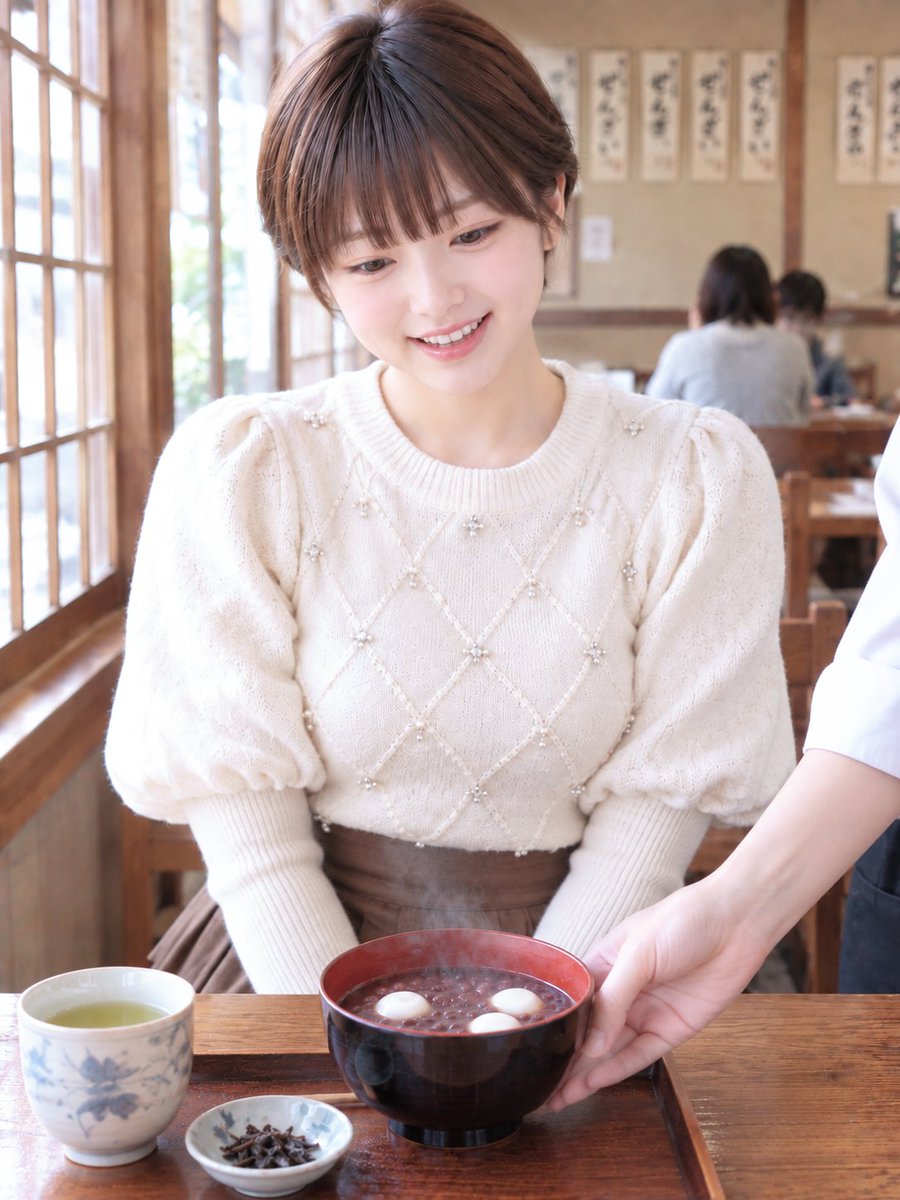 caia_ai's tweet photo. こんにちは☺️
ｾﾞﾝ･･ｾﾞﾝ･･ｼﾗﾀﾏ😍白玉ぜんざい😆おいしそう
#AI_Eats  #AI美女 https://t.co/1sBxQS5RHs