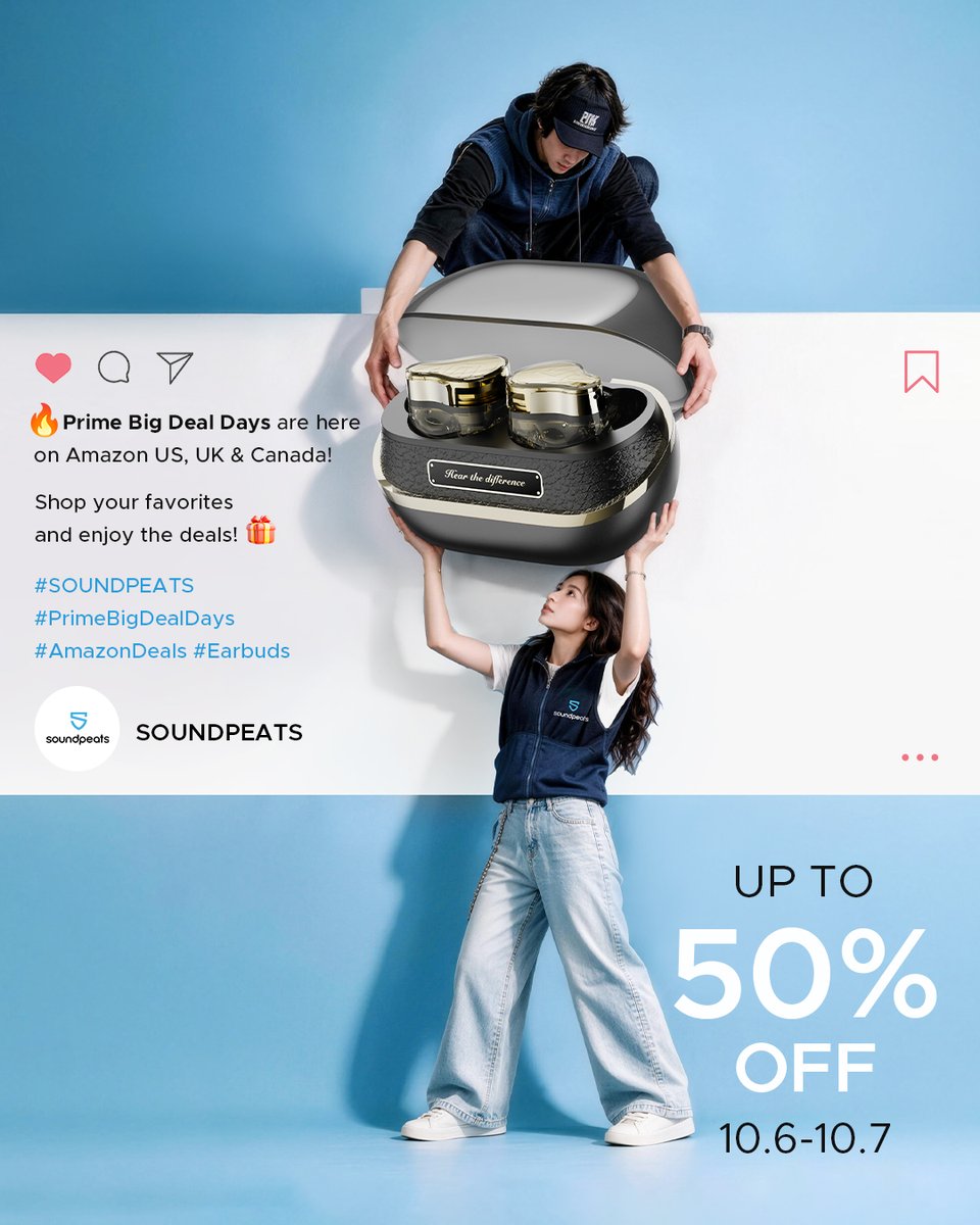 SOUNDPEATS's tweet photo. 🔥 PRIME BIG DEAL DAYS ARE HERE! 🔥

Up to 50% OFF on SOUNDPEATS! 🎧✨

🇺🇸 US | 🇬🇧 UK | 🇨🇦 Canada Amazon
📅 Oct. 6–7 (Local Time)

Ready to upgrade your sound? 👀
Head to Amazon and search “SOUNDPEATS” to grab your favorite earbuds at these limited-time prices! 🛍️🎶

Don’t miss out! 🔥
#SOUNDPEATS #PrimeBigDealDays #PrimeDay #AmazonDeals #Earbuds
