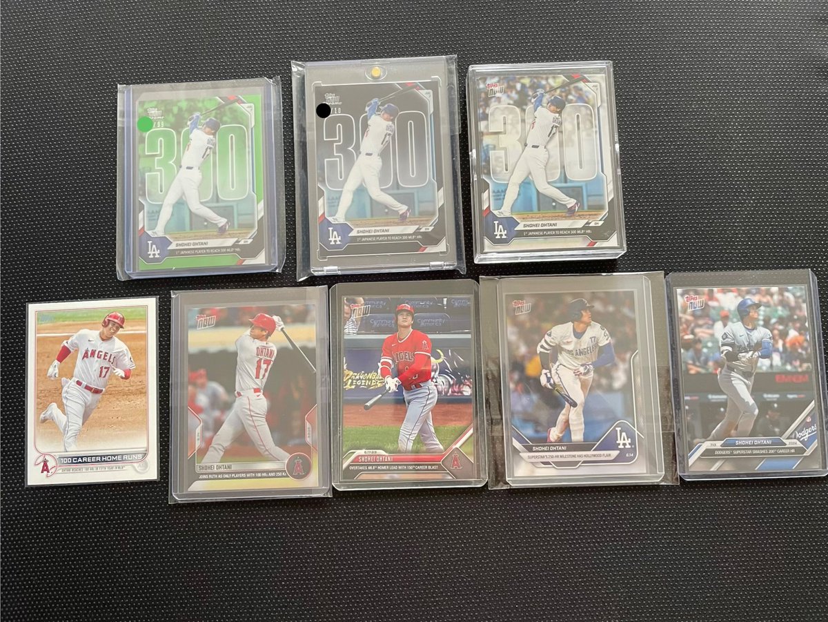 p60788237's tweet photo. 大谷選手300号記念の99シリが欲しくて買ったものがようやく届きました。森林浴をしているような落ち着くカード🌳
節目のHRもほぼ揃えて満足👍本当にあのヒットには感謝しかない…
状態しんどそうだけど、今後も投手・打者の節目の記録や活躍を期待🙏
あとPCA#612（10枚）はノーヒット！ https://t.co/Eiu0vBgrxk