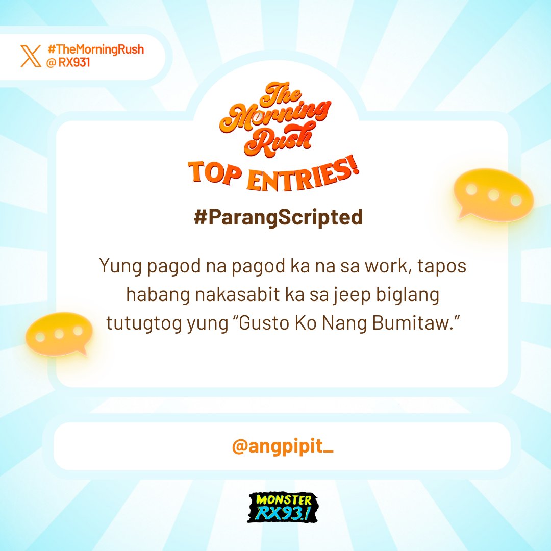 RX931's tweet photo. Top Entry: #ParangScripted from @angpipit_ #TheMorningRush https://t.co/YaD0nNXklZ