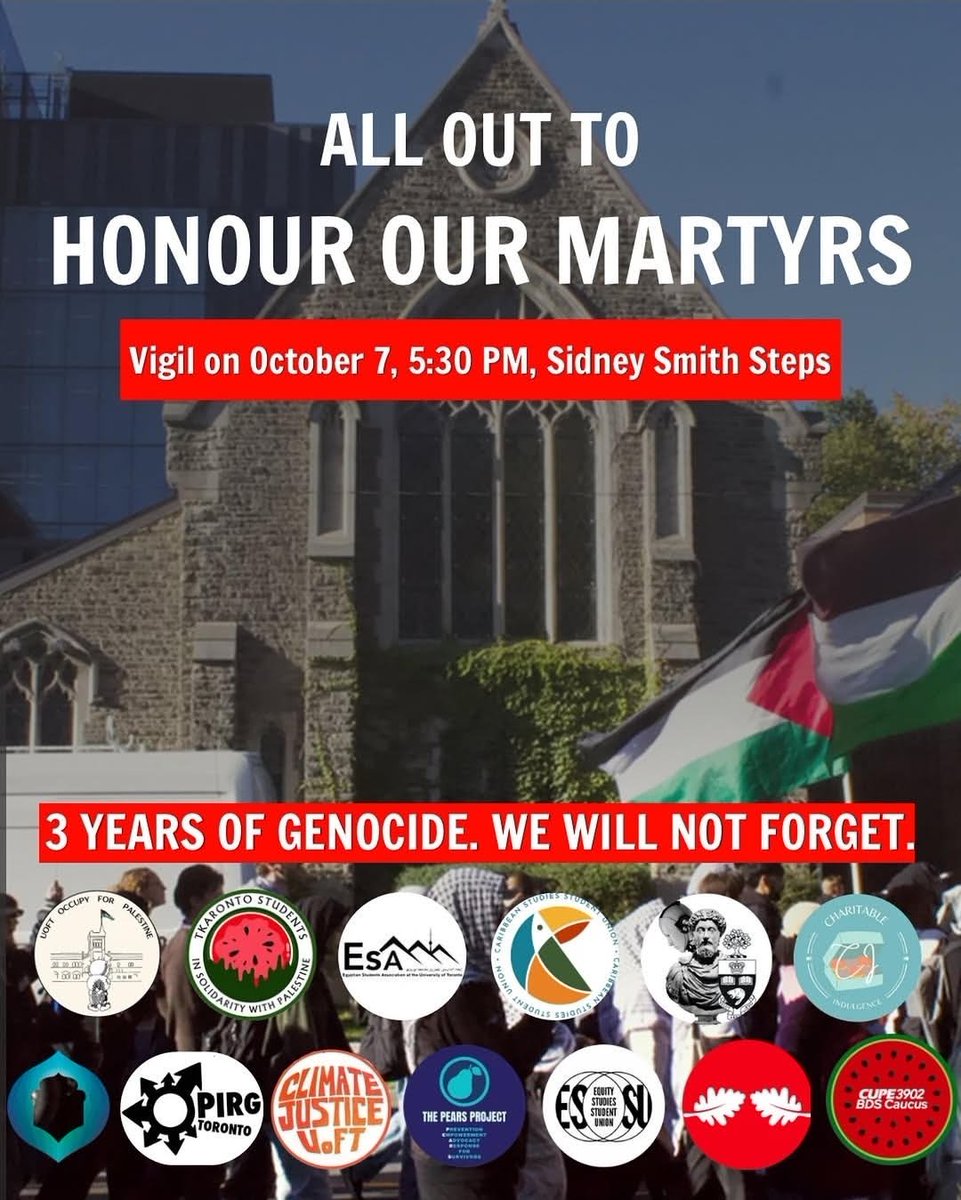 DrJacobsRad's tweet photo. Despite the University of Toronto stating that the "honour our martyrs" could not proceed for security reasons, student groups are holding this obscene event regardless.

Let me remind you that October 7th marks the day that Hamas terrorists raped women and mutilated their bodies, shot the elderly in their beds, murdered children still in their pajamas, and bound a mother and child together with wire before setting them on fire.

The University of Toronto can no longer pretend that this is an exercise in freedom of expression. This is an exercise in hate and it must be called out for what it is.

By providing a veneer of academic legitimacy, the University has become a breeding ground and safe harbor for the antisemitism which has poisoned our society.

If the University of Toronto will not form a task force on antisemitism, then it is time for the province to impose one on it.

@UofT @nolanmquinn @MichelleC_PC @TeamKerzner