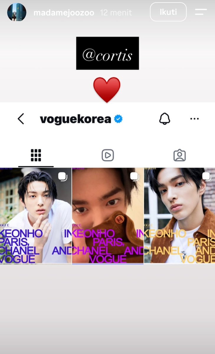keonholicina's tweet photo. 📸 | 061026 PFW Update

Keonho beberapa kali diunggah melalui Instagram Story oleh PR Director CHANEL Korea, bahkan kembali disorot saat acara CHANEL SS27 dengan tulisan “건호… 숨은 그림 찾기” yang berarti “Keonho… cari gambar yang tersembunyi.”

Menariknya, PR Director CHANEL Korea tersebut diketahui hanya mengikuti dua grup K-Pop, yaitu CORTIS dan ILLIT, serta para ambassador resmi CHANEL dari Korea.

Bangga banget melihat Keonho terus mendapatkan perhatian dan apresiasi seperti ini. So proud of you, our 5th Gen It Boy 🩵

KEONHO AT CHANEL PFW 

#KEONHOxCHANELSS27
#CHANELSpringSummer
#KEONHO #건호 @CHANEL