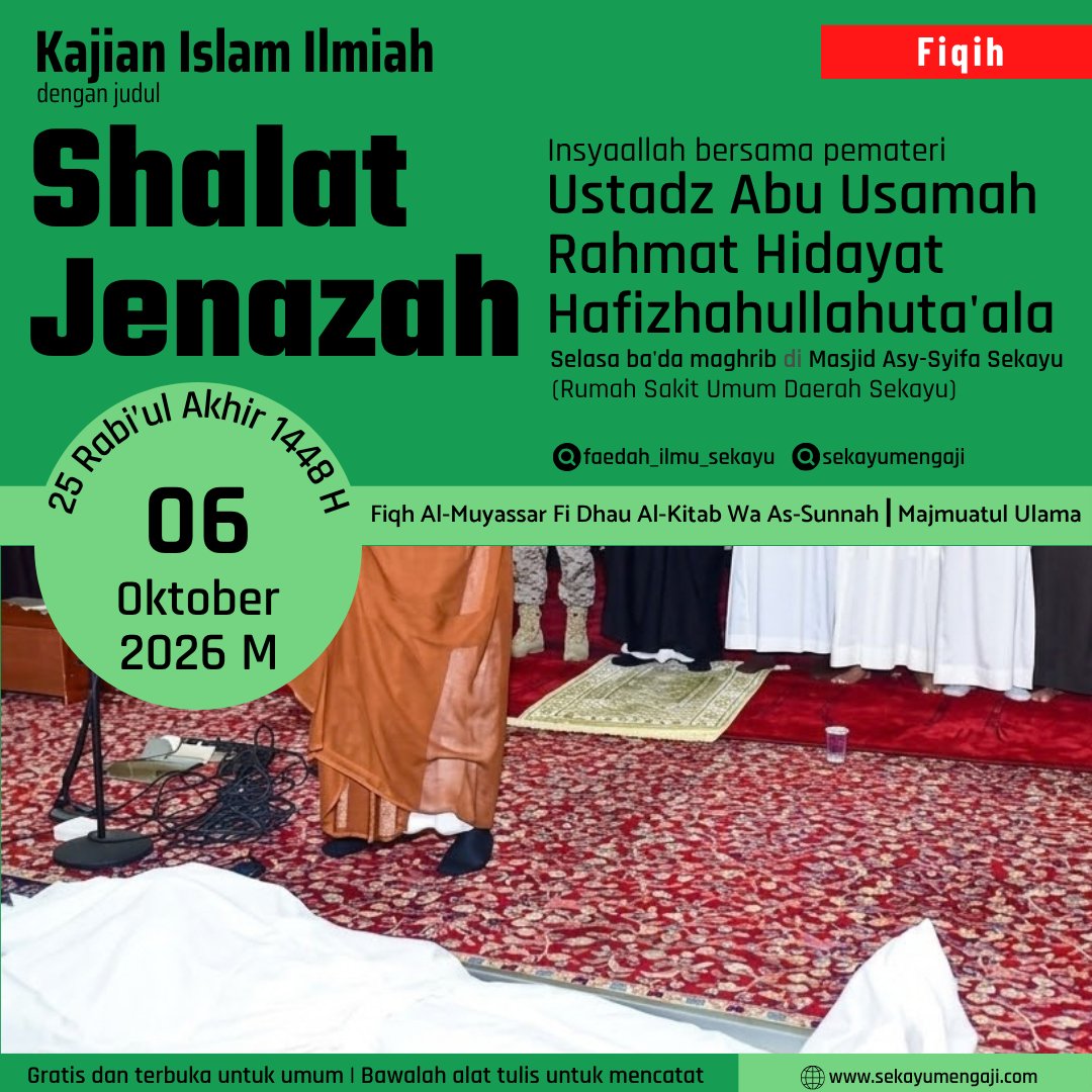 sekayumengaji's tweet photo. Ceramah Islam Ilmiah di Masjid RSUD Sekayu 06 Oktober 2026 #sekayu #muba #musibanyuasin #ceramah https://t.co/P2jWFIoQda