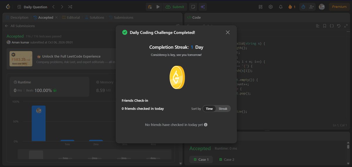 amansharma264's tweet photo. Solved POTD - 921. Minimum Add to Make Parentheses Valid

#LeetCode #LeetCodePOTD #DSA #DataStructures #Algorithms #Coding #CompetitiveProgramming https://t.co/2aZdNsxUr8