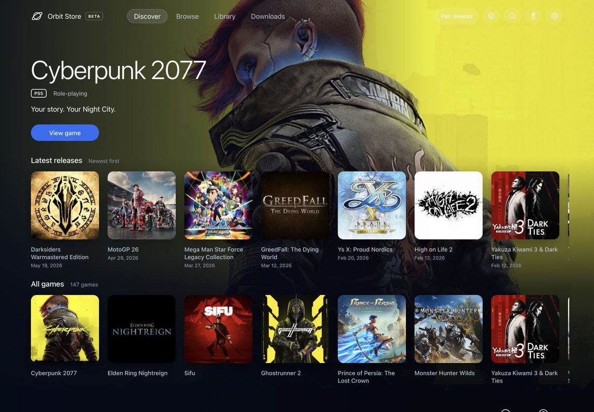 soflysojoe's tweet photo. orbit-store-ps5
A no-BS download manager for PS5.

Open directly to Browse, or explore Discover and the Latest Releases section. Select a game to view its size, version, and download options before choosing.

https://t.co/KX7tWsQNcZ

#PS5 #PS5Homebrew #PS5Jailbreak #Homebrew https://t.co/PjKFiYpnPX