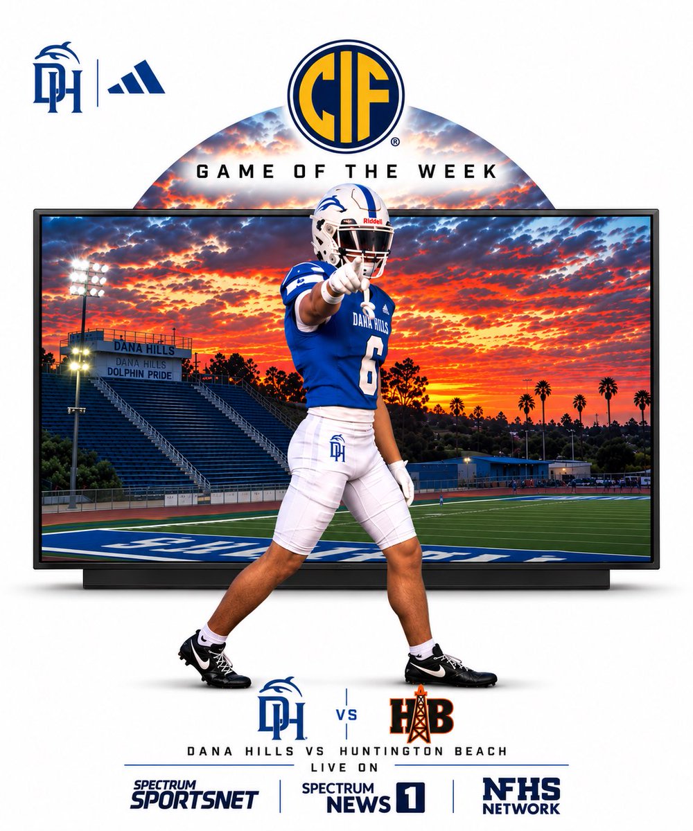 FootballDHHS's tweet photo. 🚨CIF GAME OF THE WEEK 📺
👉Spectrum SportsNet will Broadcast Live out of Dana Point on Friday Night 🎬
Let’s go Boys ☠️
#FinsUp🐬 https://t.co/TMd9JVXdr6