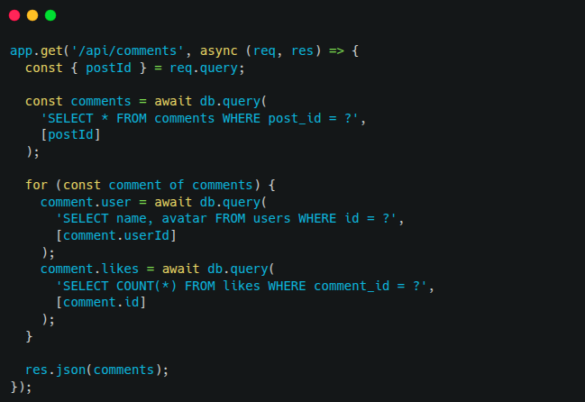 code_bytein's tweet photo. Post has 100 comments.
API fires 201 queries.
Post has 1000 comments.
API fires 2001 queries.

Works fine in dev.
Kills production.
What's wrong? 🤔 https://t.co/v9S5Q9f4sm