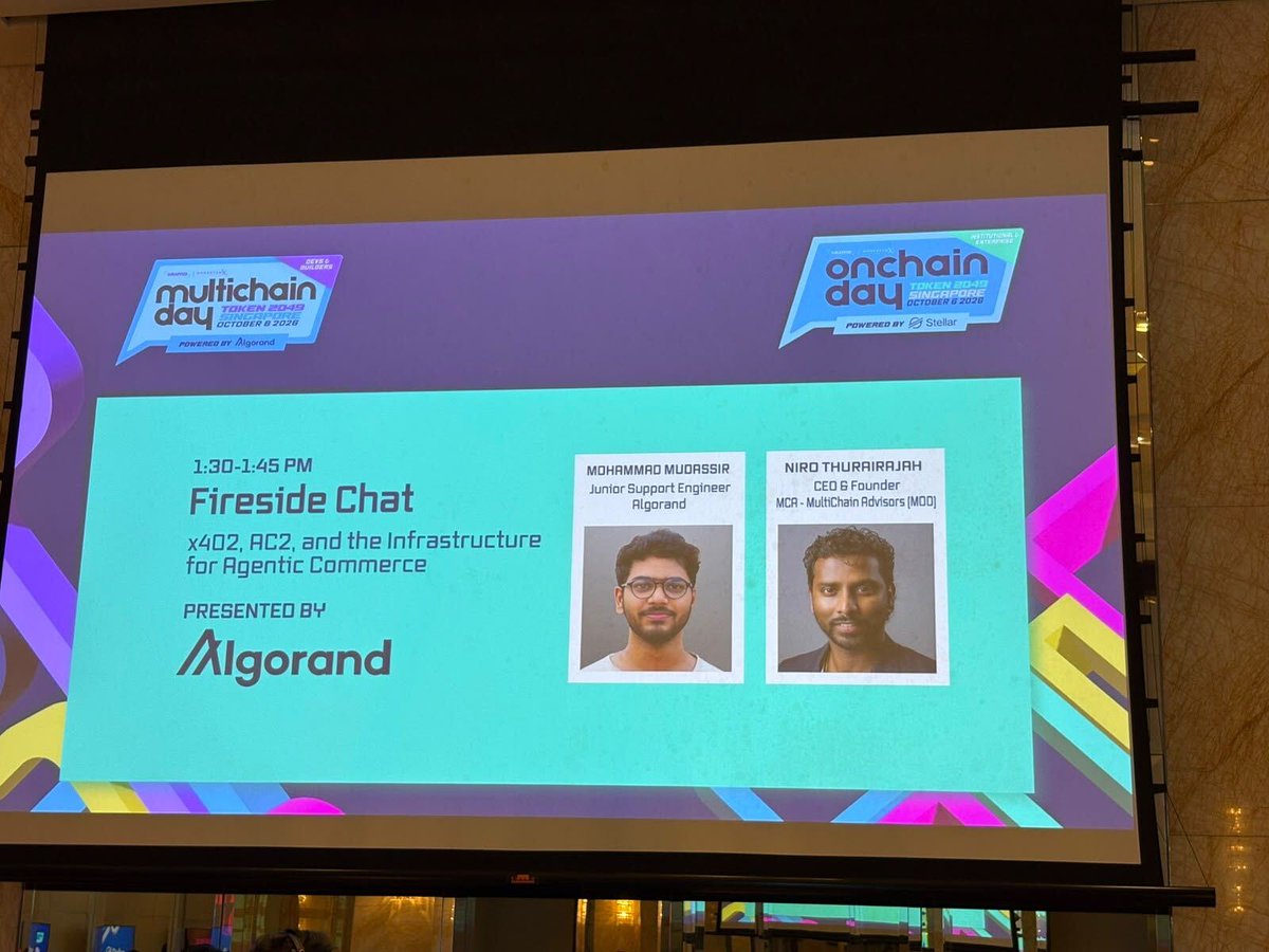 AlgoFoundation's tweet photo. The Algorand team are on the ground for Multichain Day at TOKEN2049 Singapore with @wrappedxyz 🔴

We're showing enterprises and builders why Q-Day matters and how Algorand can support their path to quantum resilience.

Watch the livestream on @algodevs below 👇 https://t.co/FDz8BUfSyW