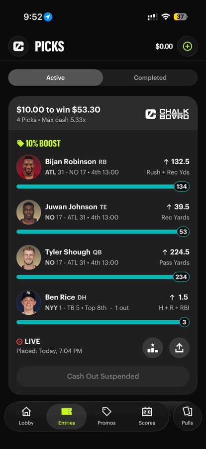 Marcusbenn41's tweet photo. CASH 💰 ‼️‼️‼️‼️
#chalkboard #NFL #sportspicks #sportsbet #prizepicks #FALCONS #SAINTS https://t.co/nmmYVkU0kC