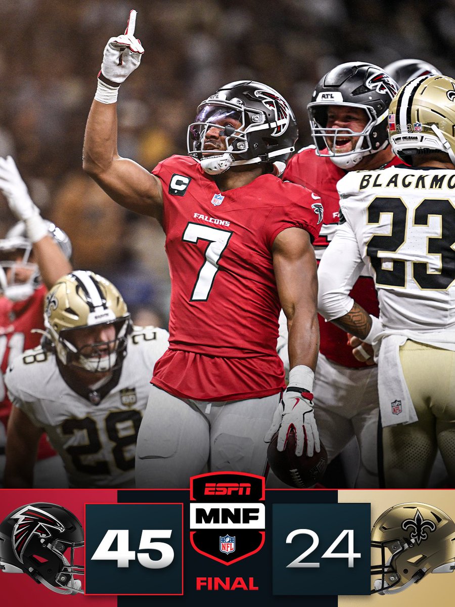 FINAL: Five rushing TDs carry the @​AtlantaFalcons to another primetime victory! 
 [📷](https://pbs.twimg.com/media/HT6tXoeakAABJAY.jpg) https://pbs.twimg.com/m