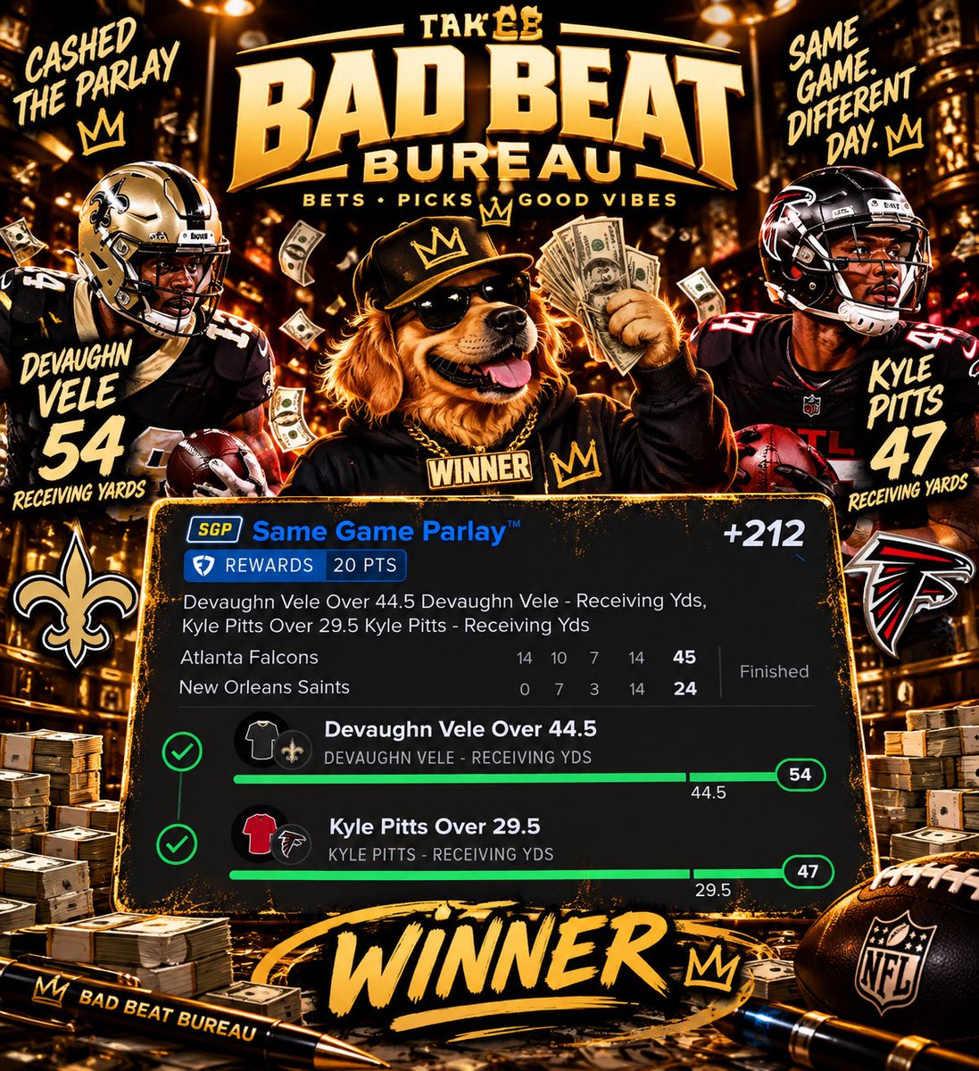 BadBeatPicks's tweet photo. We put little sprinkle on tonight’s game with the model and came out with the win. On to prepping for week 5!! https://t.co/gXKyHVoxnc