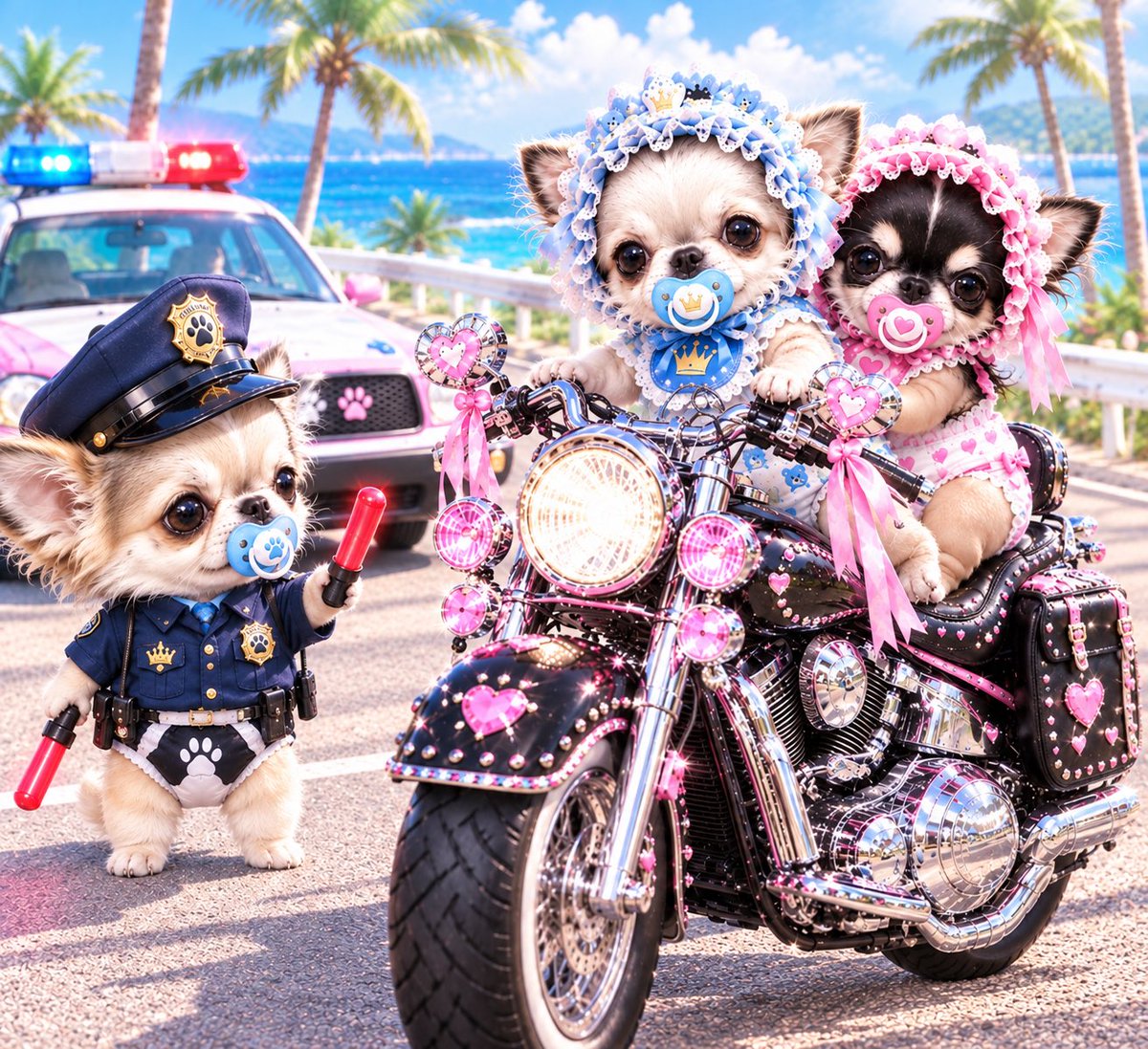michirulucky's tweet photo. こんにちは☀️
バブチワワ達🚓止められる🚨
⛑️は？👮🐾
あれれ…違反しちゃった？

#ルールは守ろうね🍀 https://t.co/7YUQjB2Vyn