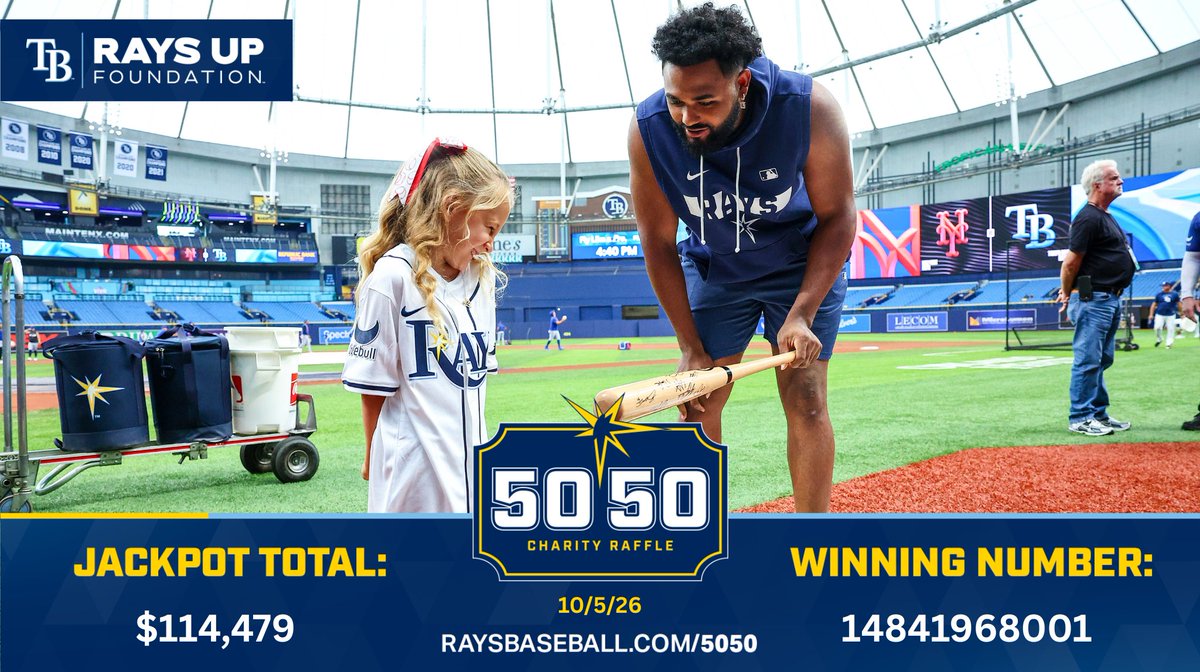RaysCommunity's tweet photo. For Tampa Bay!!! 🤑$114,479🤑 50/50 Charity Raffle jackpot!

#RaysUp | #ForTampaBay | https://t.co/yUh8xhvaq6 https://t.co/SQbvYLLc6a