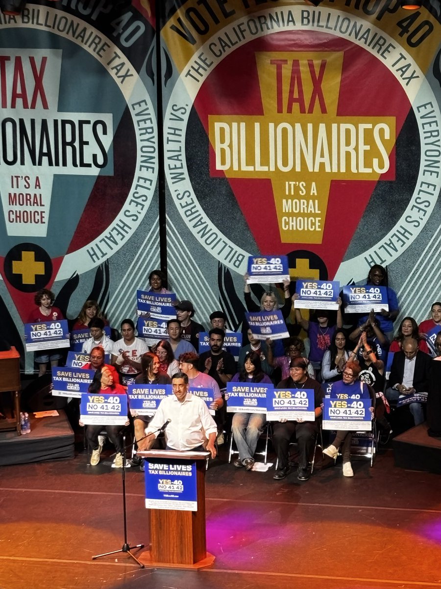 tran_scends's tweet photo. Tax the billionaires. Redistribute wealth to support CA’s working families. It’s a moral, common sense step.

@BernieSanders and @RoKhanna brought the energy in LA w/ @OBEYGIANT debut art for #YesOn40 https://t.co/gWOpkTbz7h