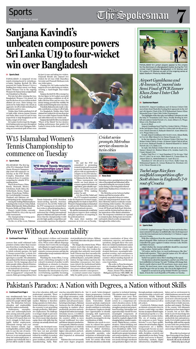 newspakisb's tweet photo. Daily The Spokesman 06 October 2026 https://t.co/M1EcCSrK8z