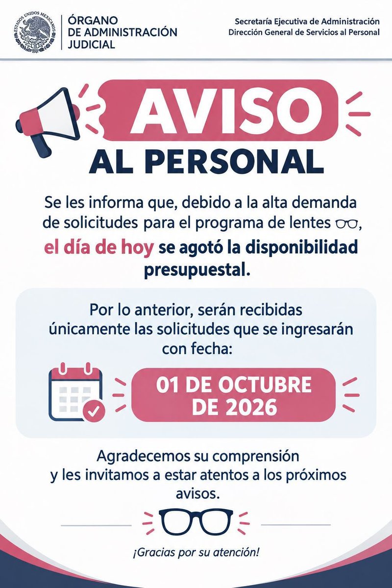 CarlosArteagaTo's tweet photo. ¿Ya podemos decir que no somos privilegiados?

Me da tristeza por los compañeros que ya compraron los lentes y apenas iban a realizar el trámite.

Continúa la insuficiencia presupuestal de la austeridad republicana ahogando al PJF. https://t.co/S9XpGiKlOu