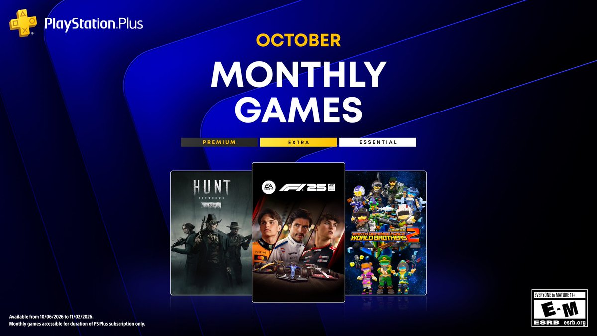 CaptainGGPlays's tweet photo. "We're all canceling PS Plus!" — the protest had "no measurable impact," per a new report.

Anyway. October's free games are live: F1 25, Hunt: Showdown 1896, EDF: World Brothers 2.

Hate the price, claim the games. We contain multitudes. Fight me. https://t.co/QM5BQrO0b2