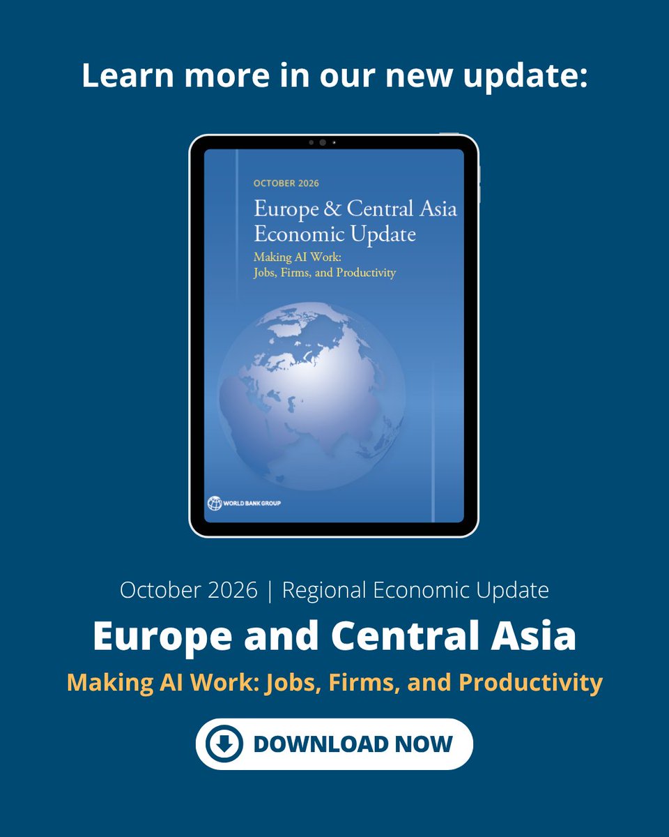 WorldBankECA's tweet photo. Are the developing economies of Europe and Central Asia capitalizing on AI’s potential to create jobs and boost growth?

The @WorldBankGroup’s new #ECAUpdate outlines how firms and governments across the region are adopting this tech and ways forward: https://t.co/aXQvutnIwn https://t.co/mijnMuFMIn