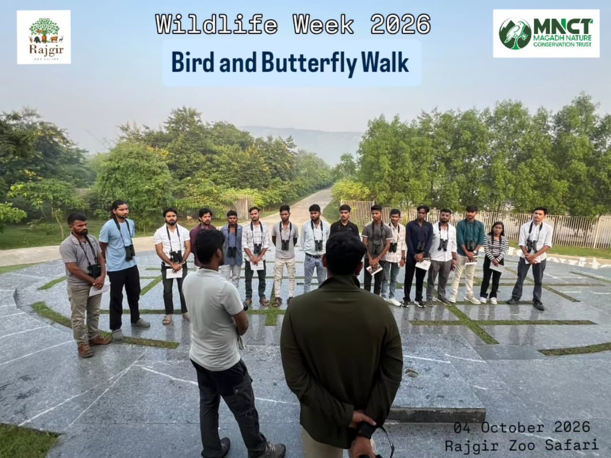 mnctindia's tweet photo. Wildlife Week 2026 
Bird and Butterfly Walk at Rajgir Zoo Safari
04 October 2026

On the occasion of Wildlife Week 2026, Rajgir Zoo Safari and Magadh Nature Conservation Trust (MNCT) jointly organised a butterfly and Bird Walk along the forest track of Rajgir Zoo Safari. https://t.co/0zW2iHbXRr