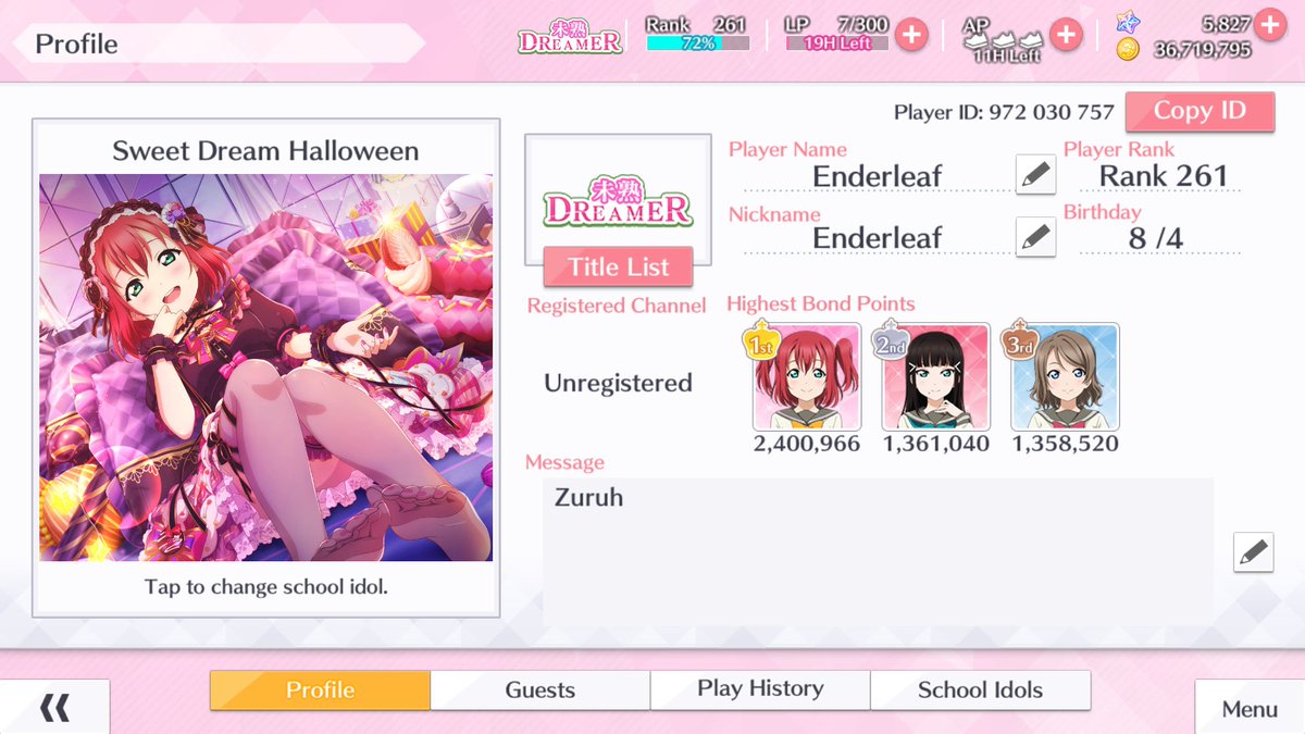Enderlewd's tweet photo. I'm finally done collecting every single card in the game, now I gotta max them all out and ace all the songs to become the real School Idol Festival All Stars https://t.co/GiOT4vLK94