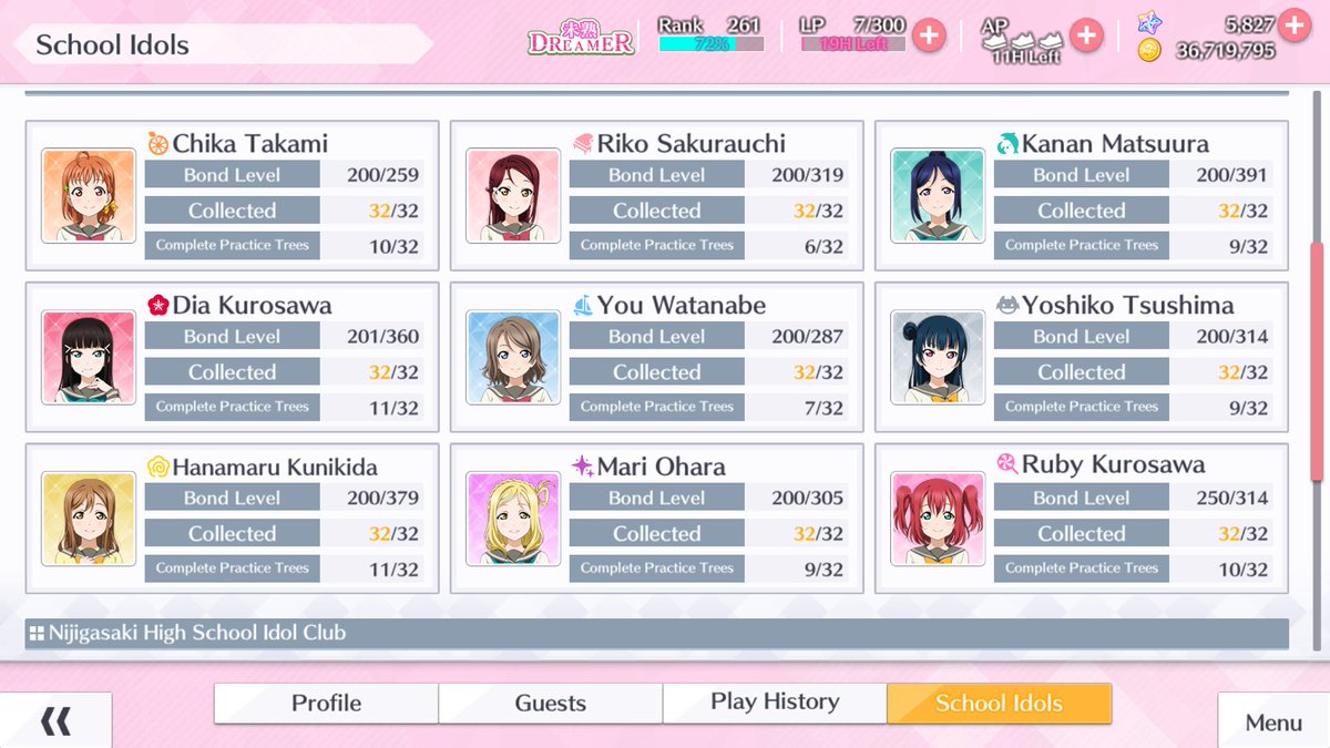 Enderlewd's tweet photo. I'm finally done collecting every single card in the game, now I gotta max them all out and ace all the songs to become the real School Idol Festival All Stars https://t.co/GiOT4vLK94