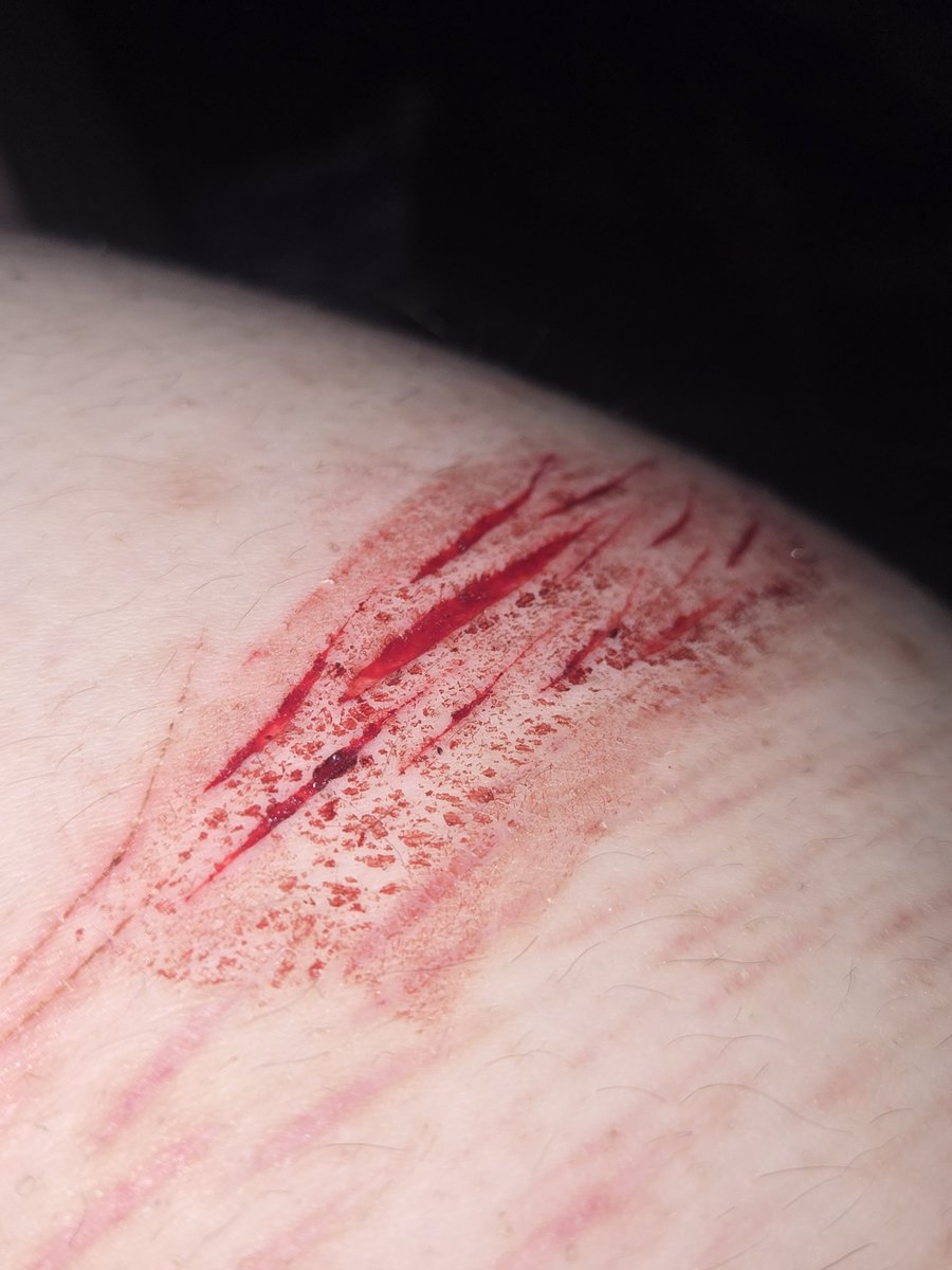 Ending_Ender's tweet photo. FAKE SFX MAKEUP AI IMAGE MAKEUP FOR HALLOWEEN 
Did this yesterday, not the greatest but pretty good imo. One of my boyfriends @Moopzy429 gave me some much-needed encouragement to do the biggest one, very proud of it 💜🐾 https://t.co/tfzPQIXLZk