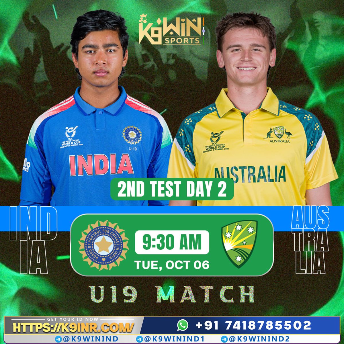 k9winindia0036's tweet photo. 🏏🔥 INDIA 🇮🇳 vs AUSTRALIA 🇦🇺 — U19 SHOWDOWN!
🔥 Who will dominate Day 2?
🇮🇳 India or 🇦🇺 Australia?
👀 Drop your prediction in the comments!
📢 Tag your cricket buddies and join the excitement!
#K9WinIndia #K9WinSports #INDvsAUS #IndiaU19 #AustraliaU19 #U19Cricket #Cricket https://t.co/GCsm4HEMml