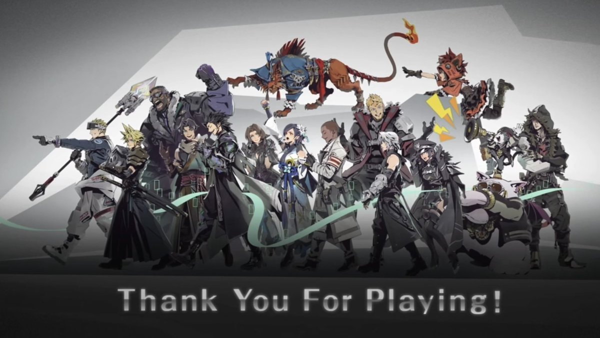 aitaikimochi's tweet photo. Final Fantasy 7 Ever Crisis has a "Thank You For Playing" screen with new art of all the characters.

FF7EC lasted for three years and was a very fun ride🥹

Thank you for all the cute costumes and events, and The First Soldier story is still one of the best ones in the series. https://t.co/iF07elSfcj