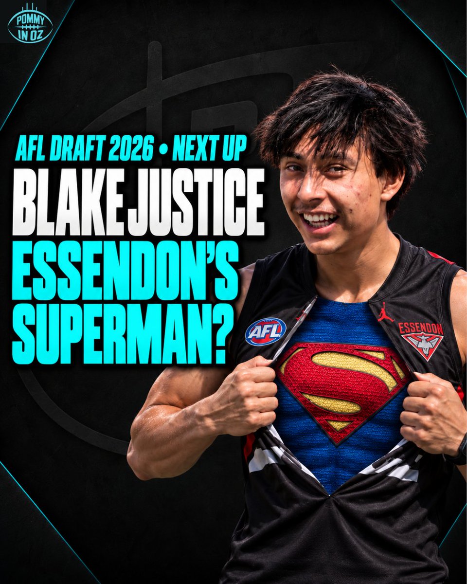 pommyinozYT's tweet photo. ESSENDON’S NEXT SUPERMAN? 🦸‍♂️🔴⚫

Blake Justice has the speed, the competitive edge… and a celebration ready to go! 👀

The Bombers’ NGA prospect joins NEXT UP. Get to know the bloke behind the highlights before draft night. 

🎥 https://t.co/XR8eXty95L

#Essendon #BlakeJustice #AFLDraft