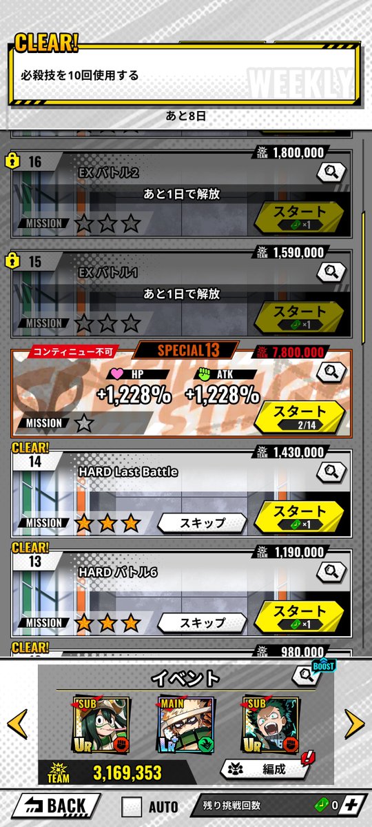Ctrl_x_4087's tweet photo. て、手震える！やっと12クリアできた……UR止まりだから緑谷の体力と火力なくてやばい！もうきついよー😫😫😫 https://t.co/NZzYlragJ4
